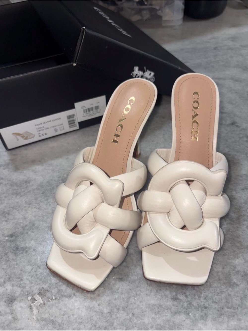 Coach Kellie leather sandals in cream & white, size US 6.5